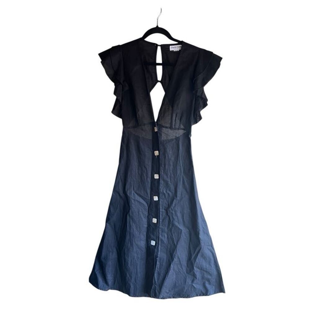 Anthropologie Charlie Holiday Ruffled Cover-Up Midi Dress Sz 6 Linen Resort - Picture 7 of 16